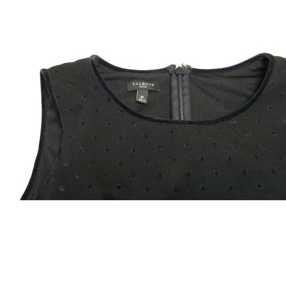 Talbots Women's Black Polka Dot Sleeveless Short Dress Stretch Travel Size 8P - Picture 4 of 5